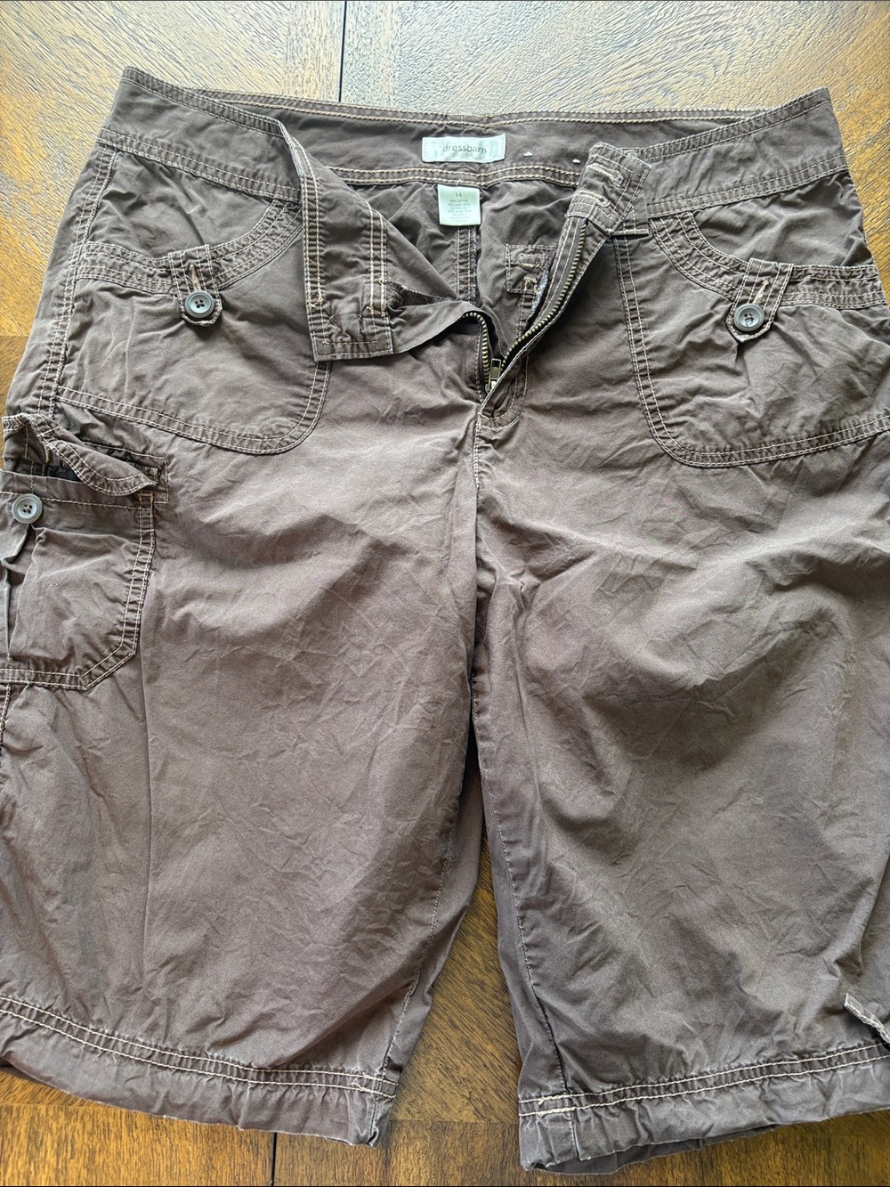 dressbarn Brown Cargo Shorts with Button-Flap Pockets